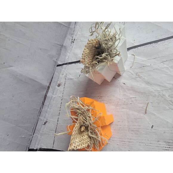 Rustic Wooden Handpaint Handmade Orange White Pumpkins Set Of 2 Fall Halloween - Picture 2 of 6